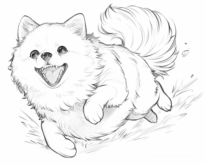 Desenho de Pomeranian energético para colorir