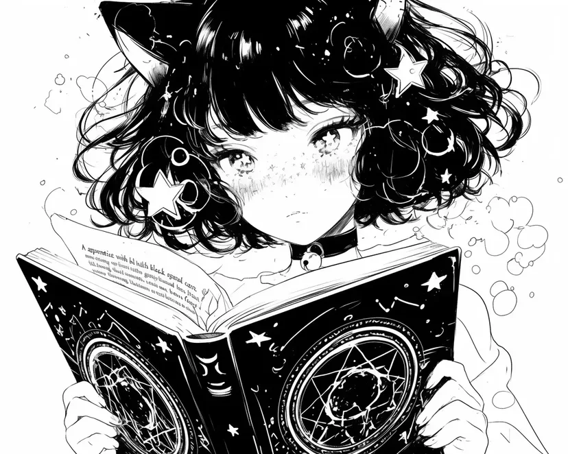 读星星和魔法书的女孩涂色页