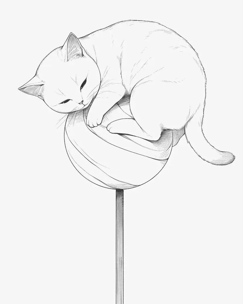 Cat on a Toy coloring page