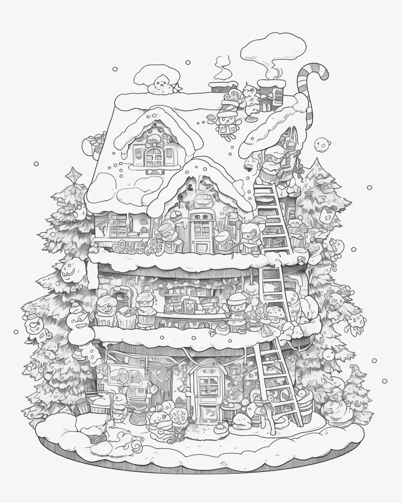 お菓子の家の塗り絵