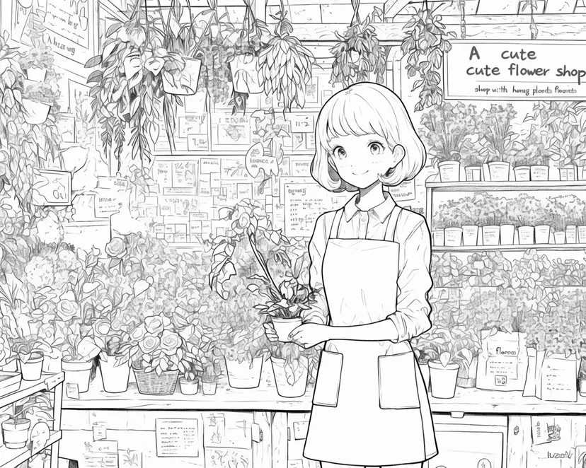Desenho de Loja de Flores Fofa para colorir