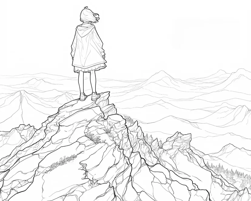 Coloriage Aventure au Sommet de la Montagne