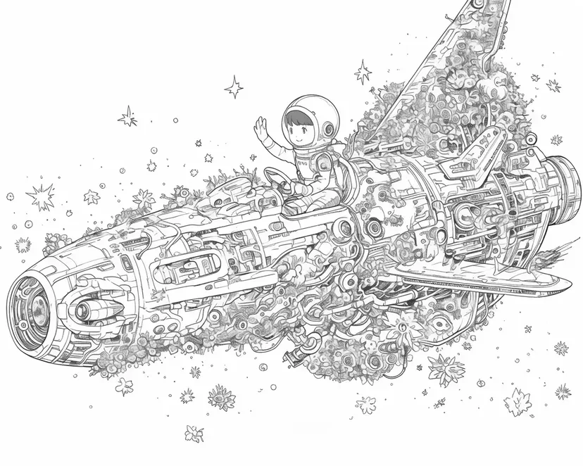 星の花を纏う宇宙船の塗り絵