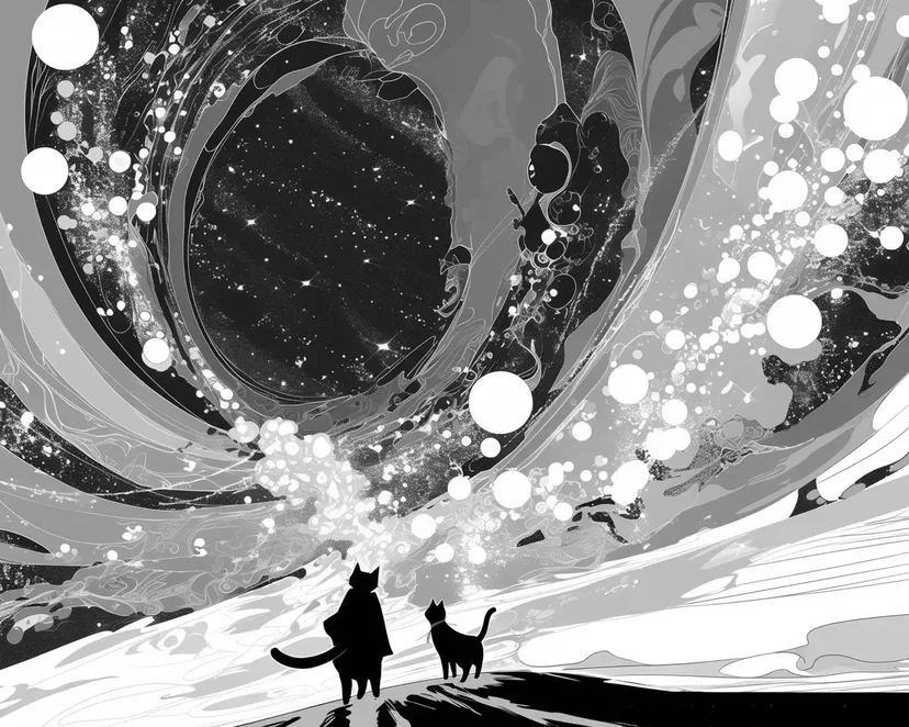 Coloriage Chats sous le Ciel Étoilé