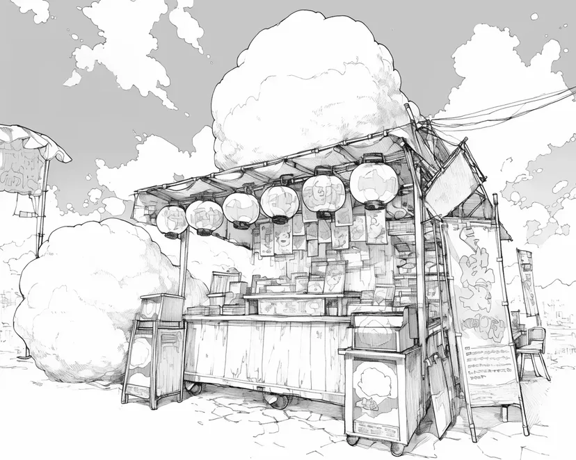 お祭りの屋台の塗り絵