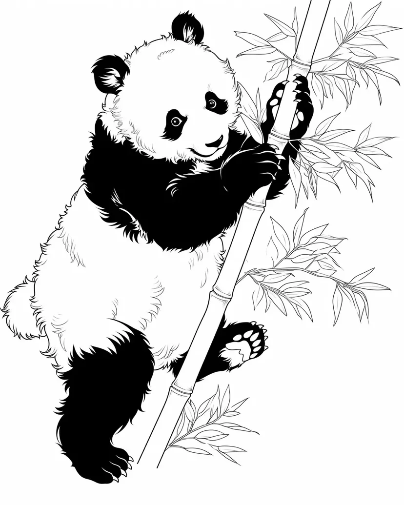 竹を登るパンダの塗り絵