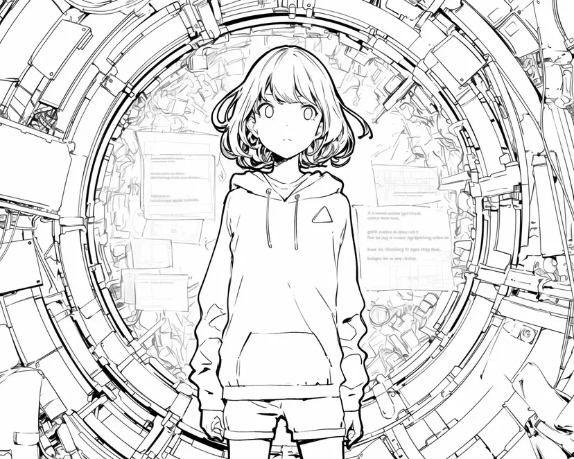 Dibujo de Chica Abriendo la Puerta al Futuro para colorear