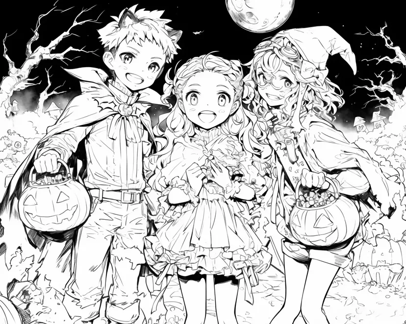 ハロウィンの星空の下での塗り絵