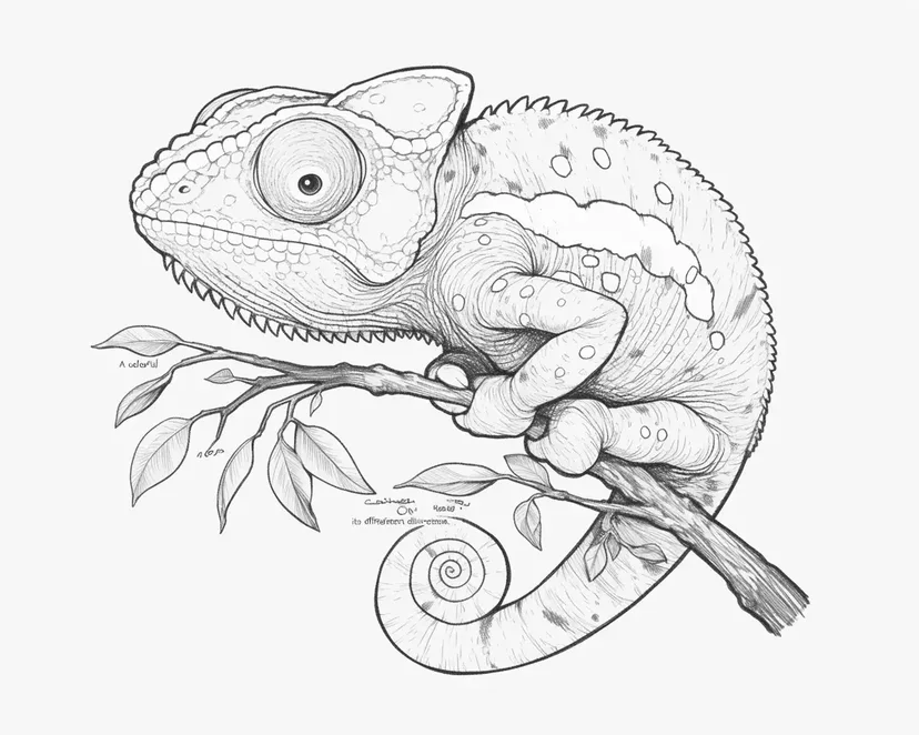 Dibujo de Camaleón en una Rama para colorear