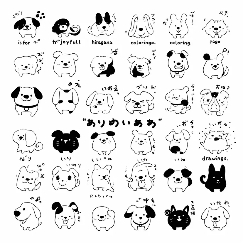 犬のひらがな塗り絵の塗り絵
