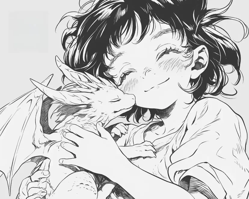 Coloriage Câlin à un Petit Dragon