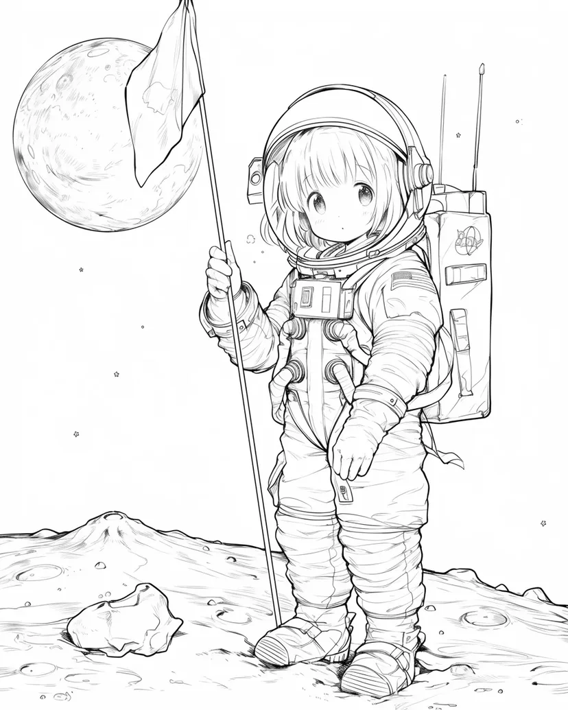 月の探検の塗り絵