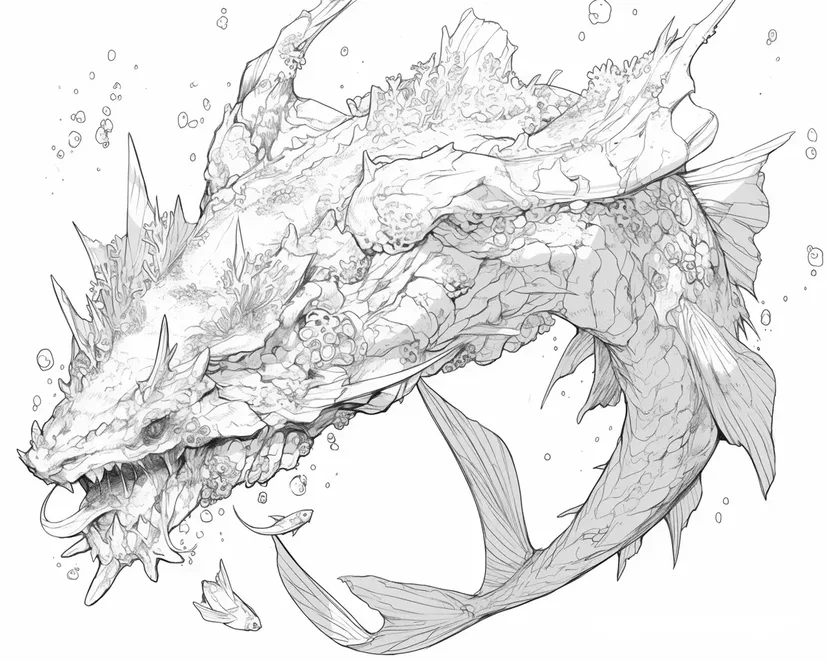 海のドラゴンの塗り絵
