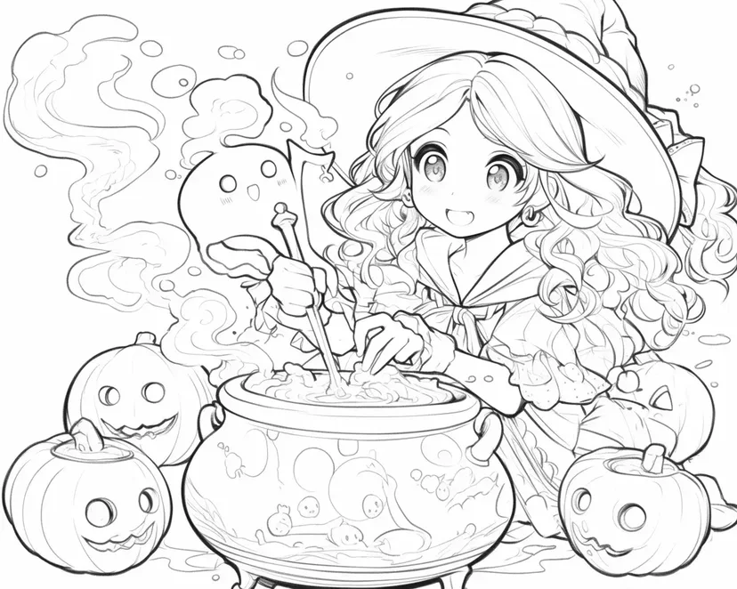 魔女のハロウィンポーションの塗り絵