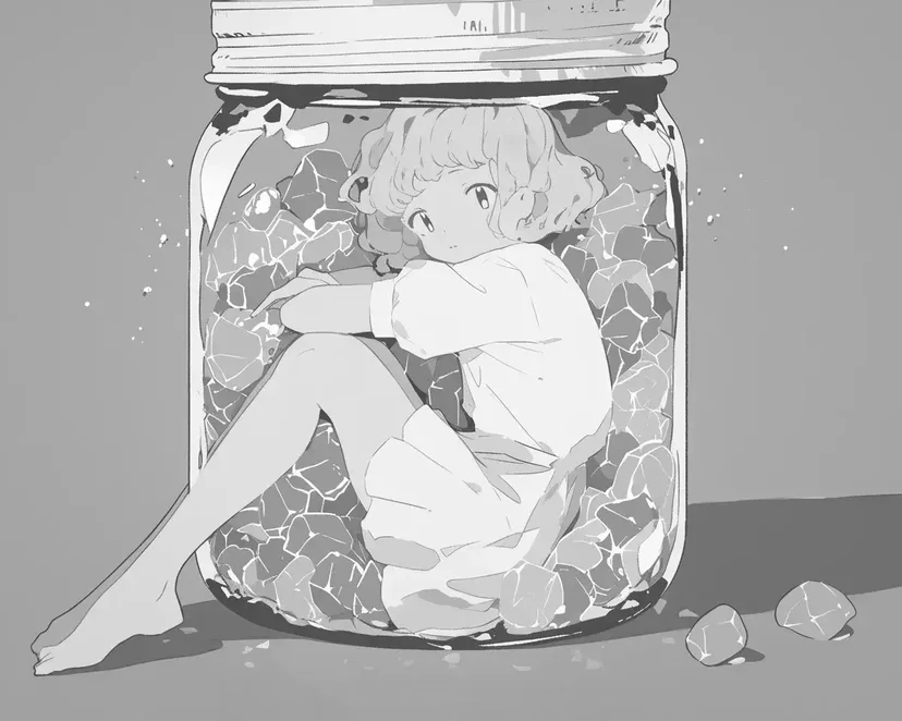Coloriage Fille dans un Bocal en Verre