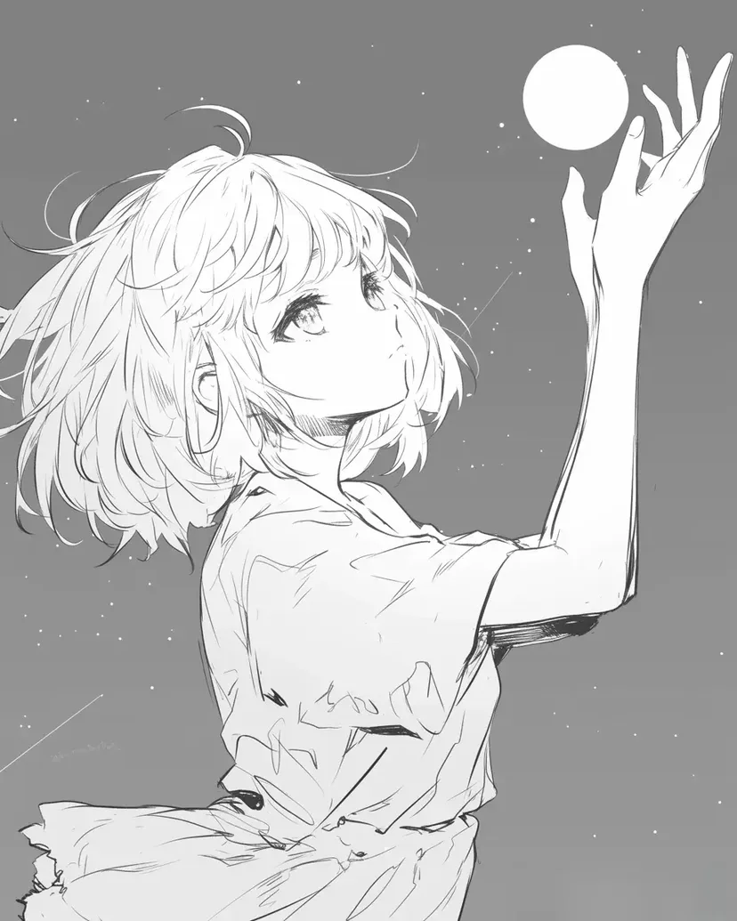 Girl Gazing at Stars coloring page