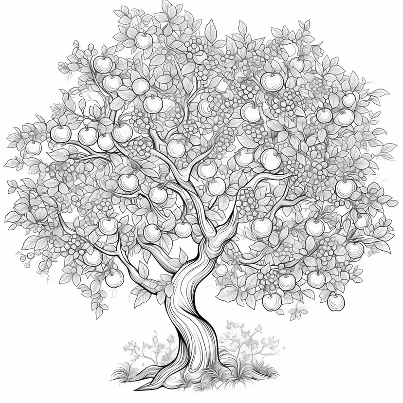 Desenho de Árvore de Frutas Mágica para colorir