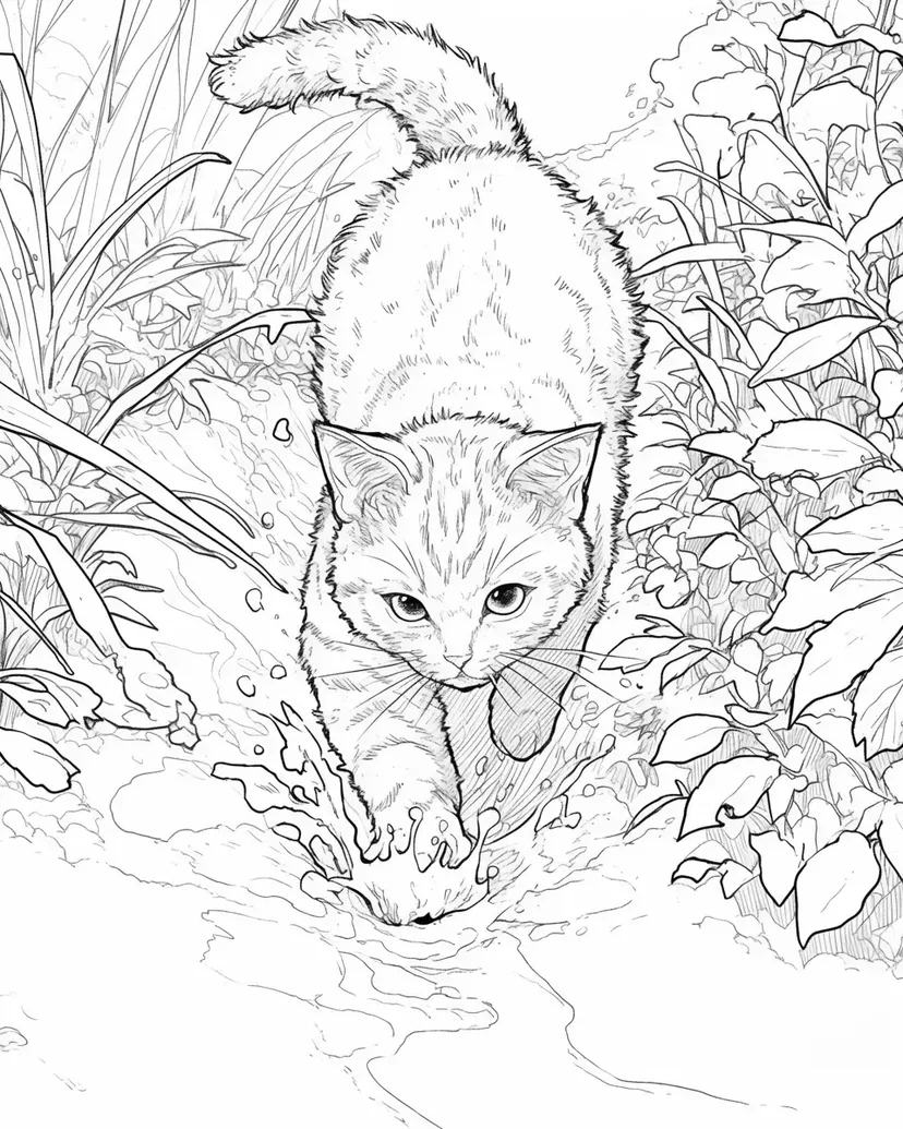 Dibujo de Gato Caminando por el Barro para colorear
