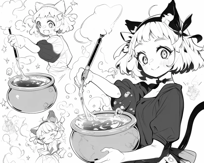 魔法猫耳少女涂色页