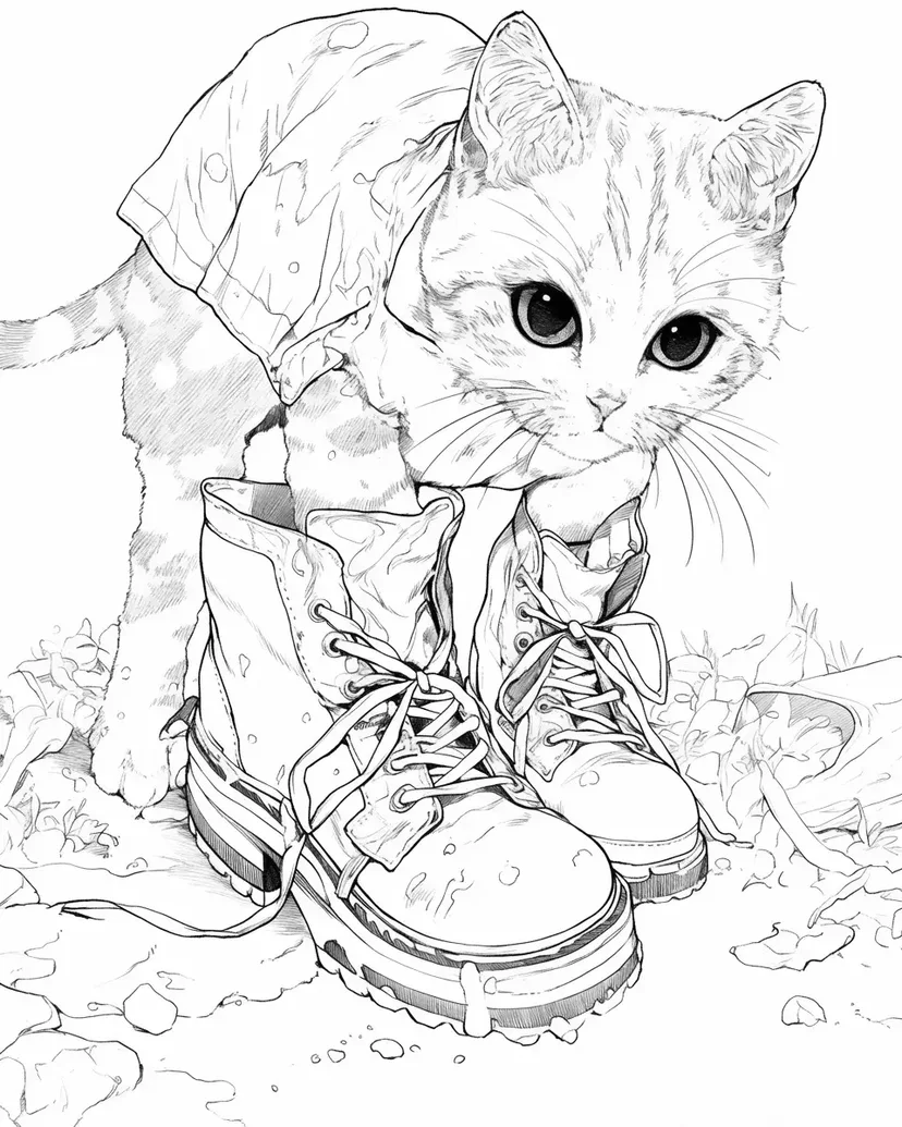 Desenho de Grandes Botas, Pequeno Aventureiro para colorir