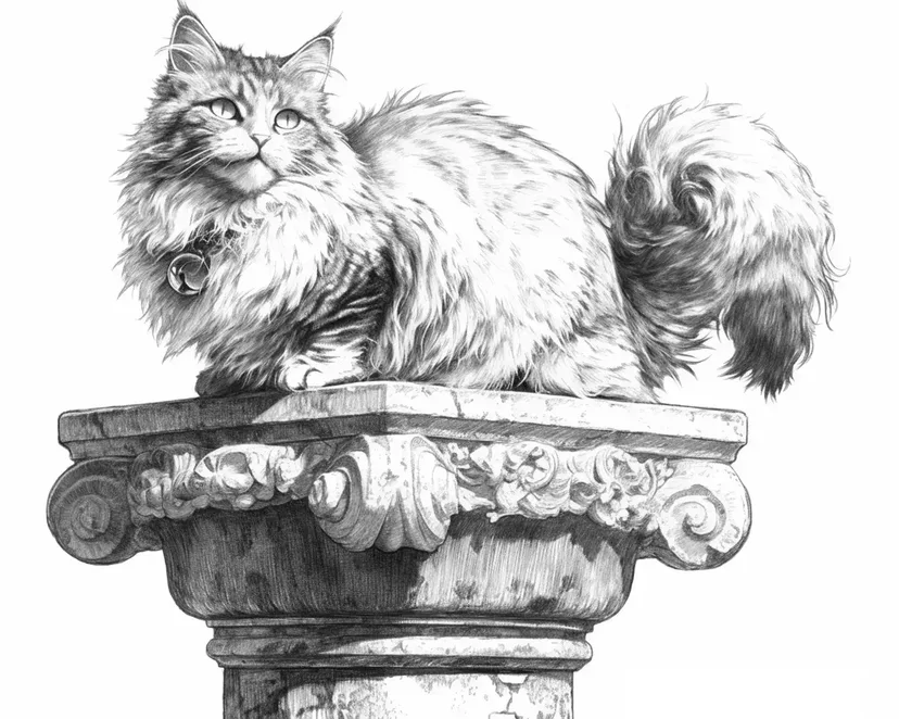 Dibujo de Gato Bosque Noruego en un Pilar para colorear