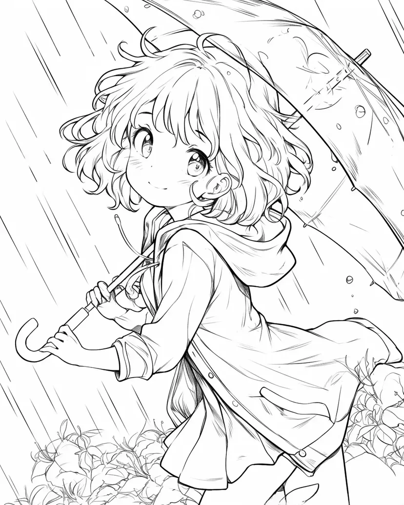 雨の日の魔法少女の塗り絵