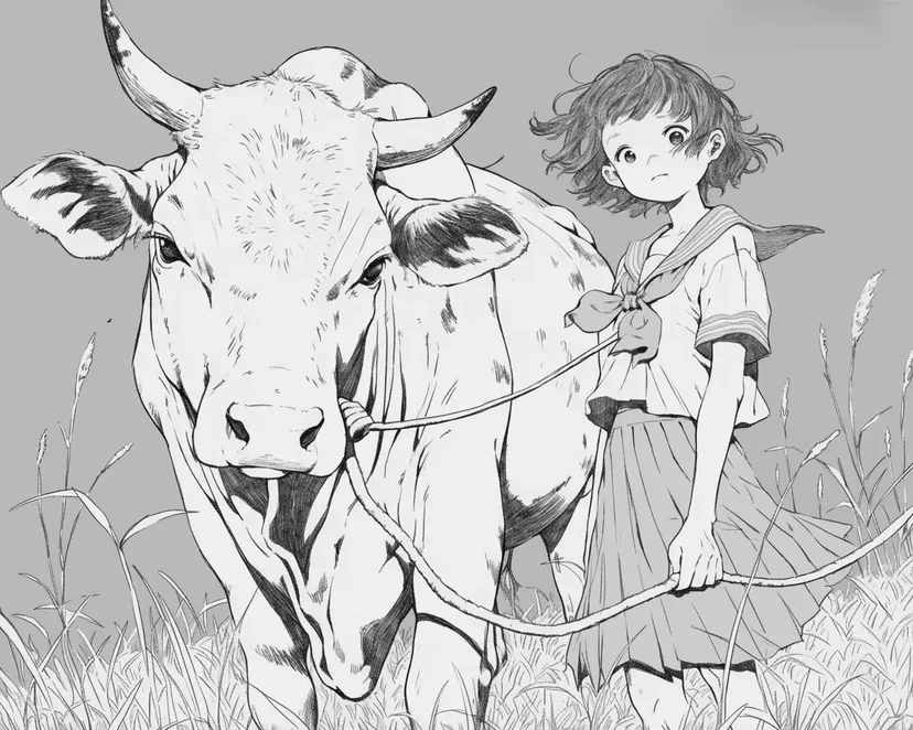 Girl and Cow coloring page