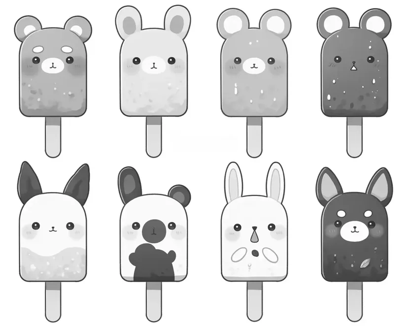 動物アイスキャンディーの塗り絵