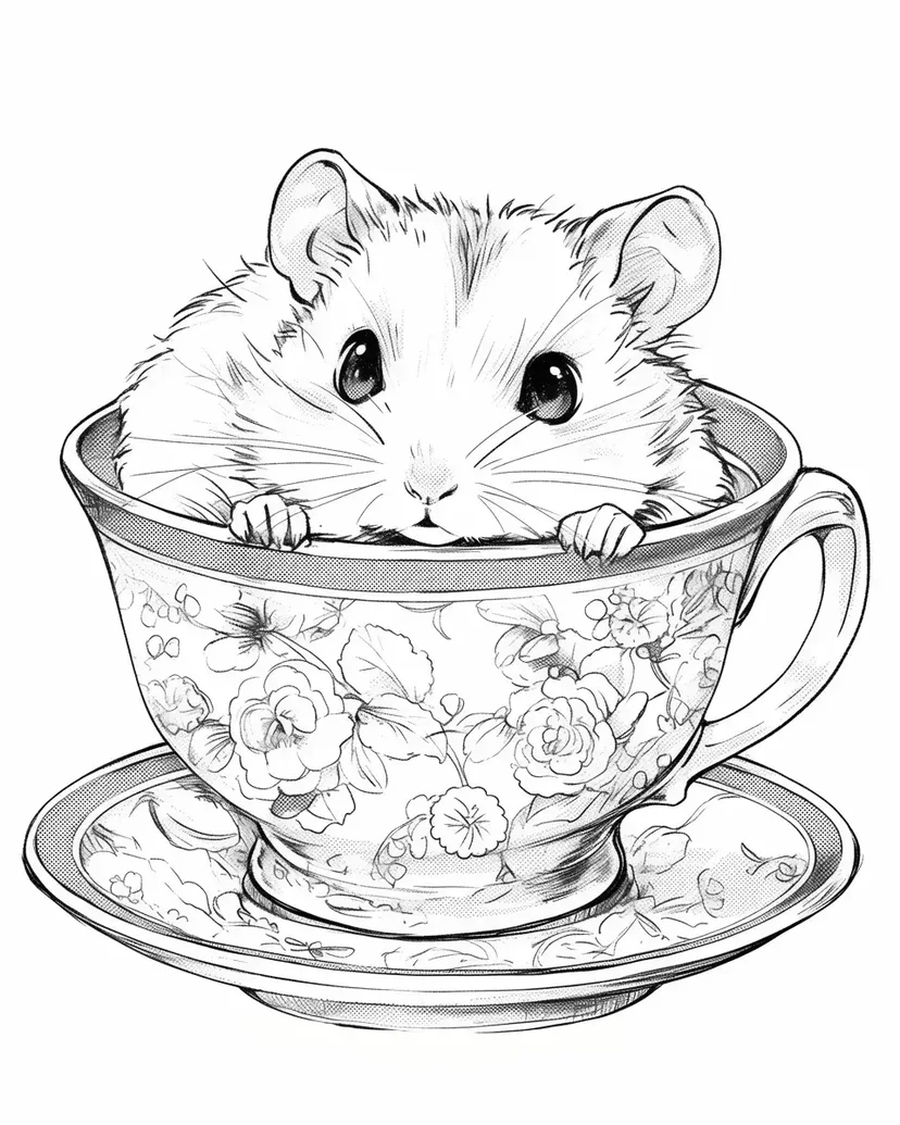 ティーカップの中のハムスターの塗り絵