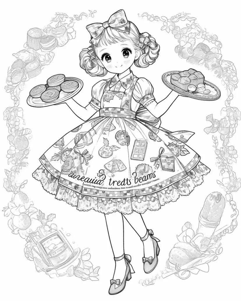 お菓子を運ぶ少女の塗り絵