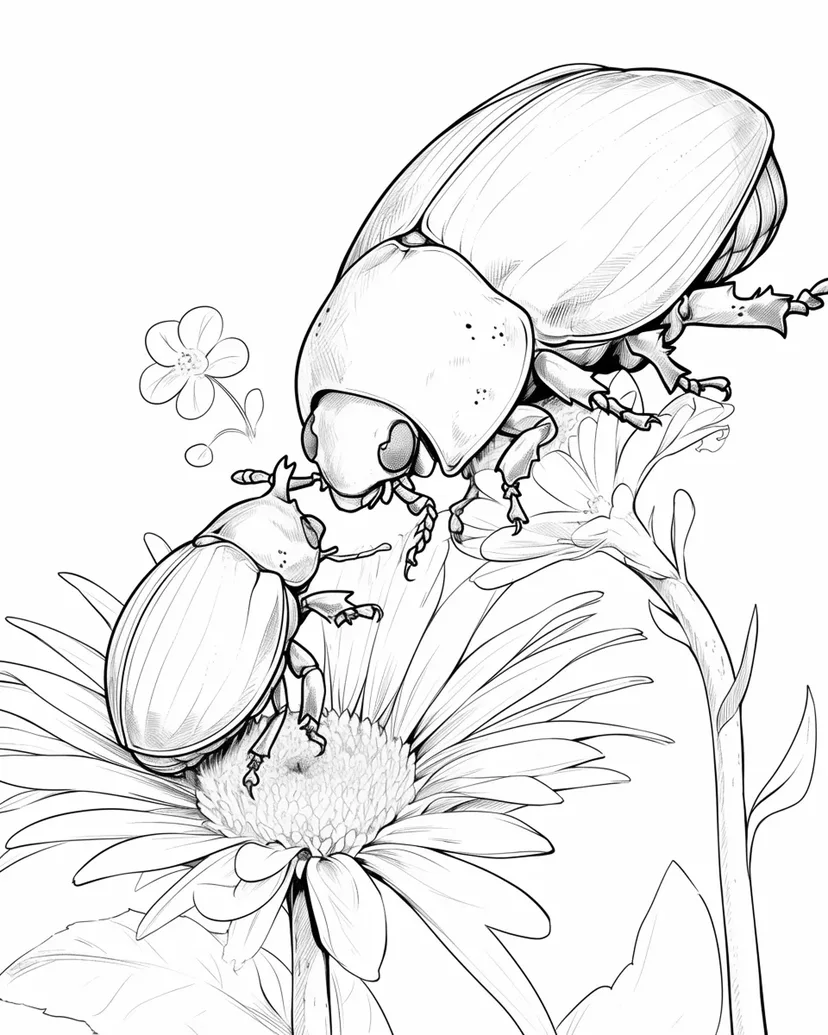花の上のカブトムシの塗り絵