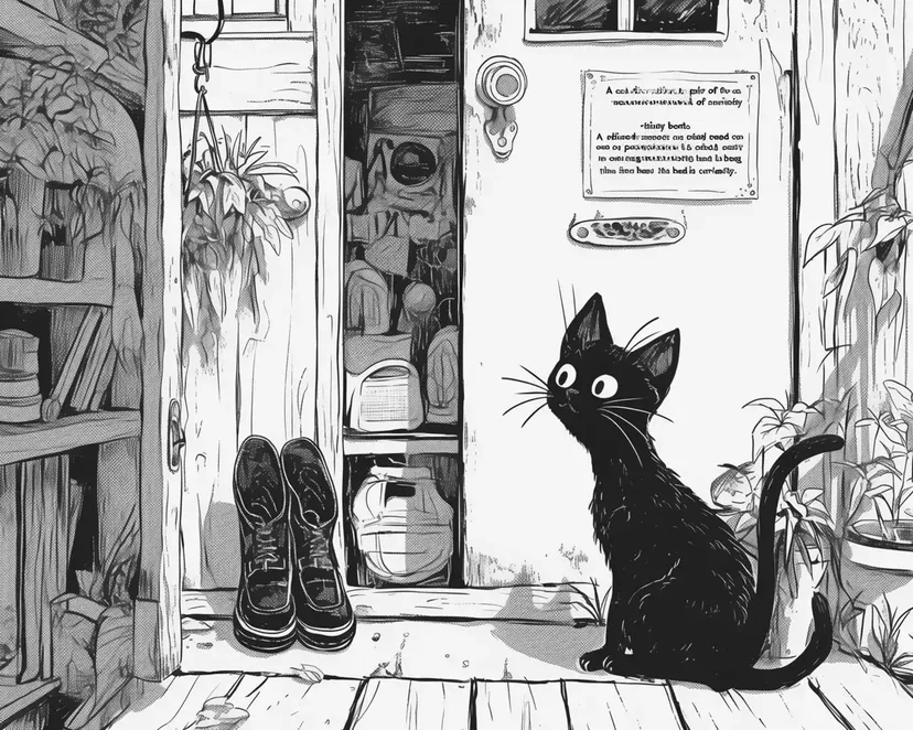 Dibujo de Gato Negro en la Puerta para colorear