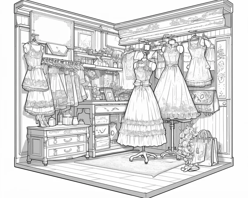ドレスのブティックの塗り絵