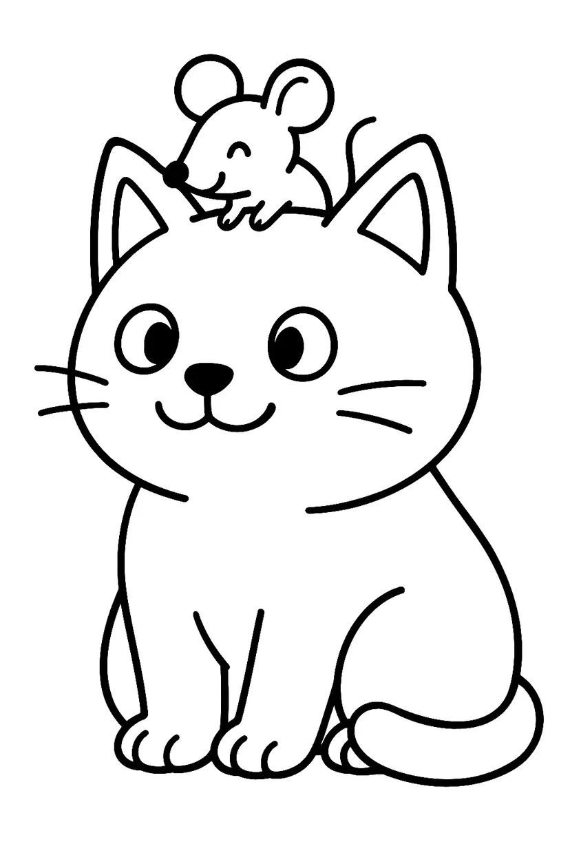 Dibujo de Gato y Ratón Amistosos para colorear