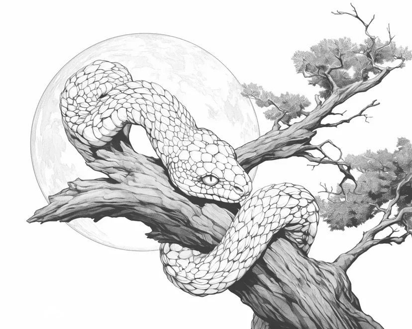 月光下的蛇涂色页