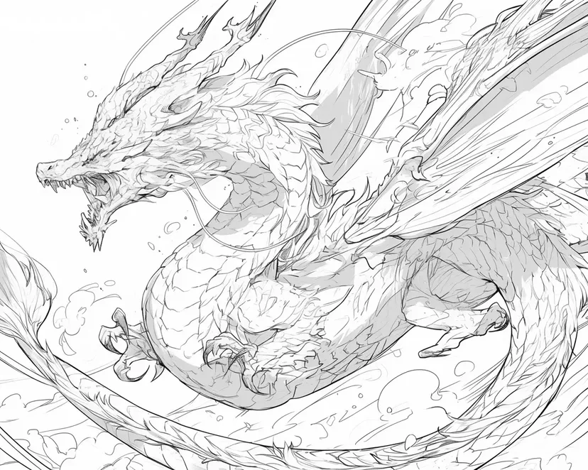Dibujo de Dragón del Viento Surcando el Cielo para colorear