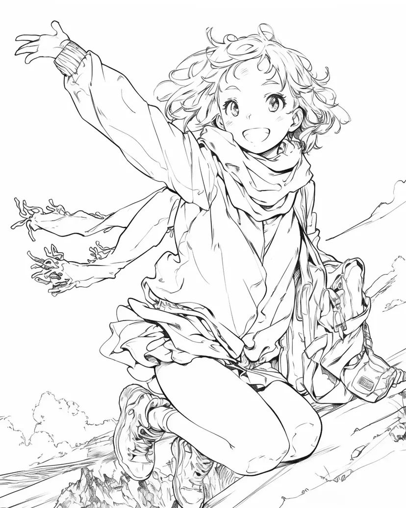 Coloriage Fille Sautant au Sommet