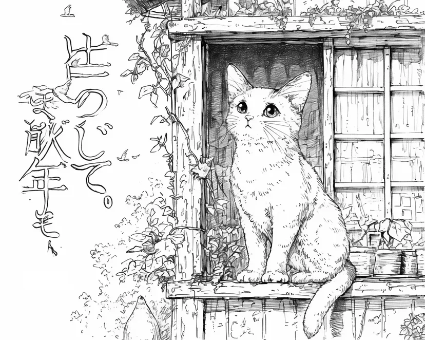 Dibujo de Gato Curioso en el Alféizar para colorear
