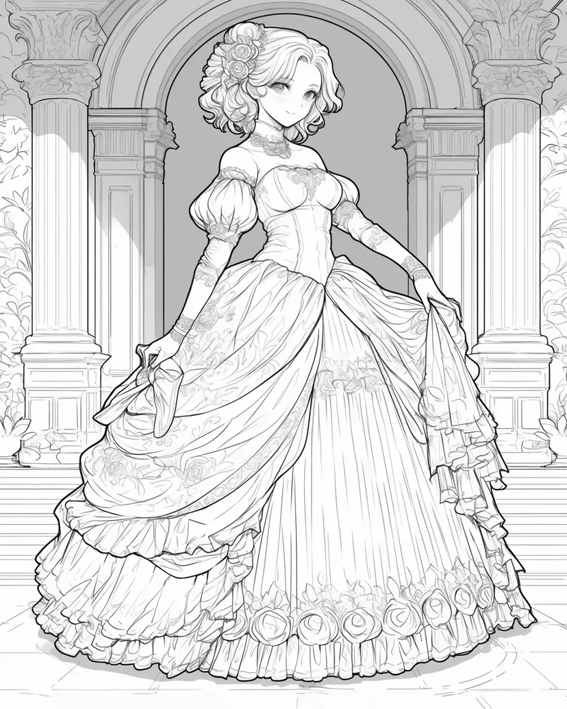宮殿のプリンセスの塗り絵