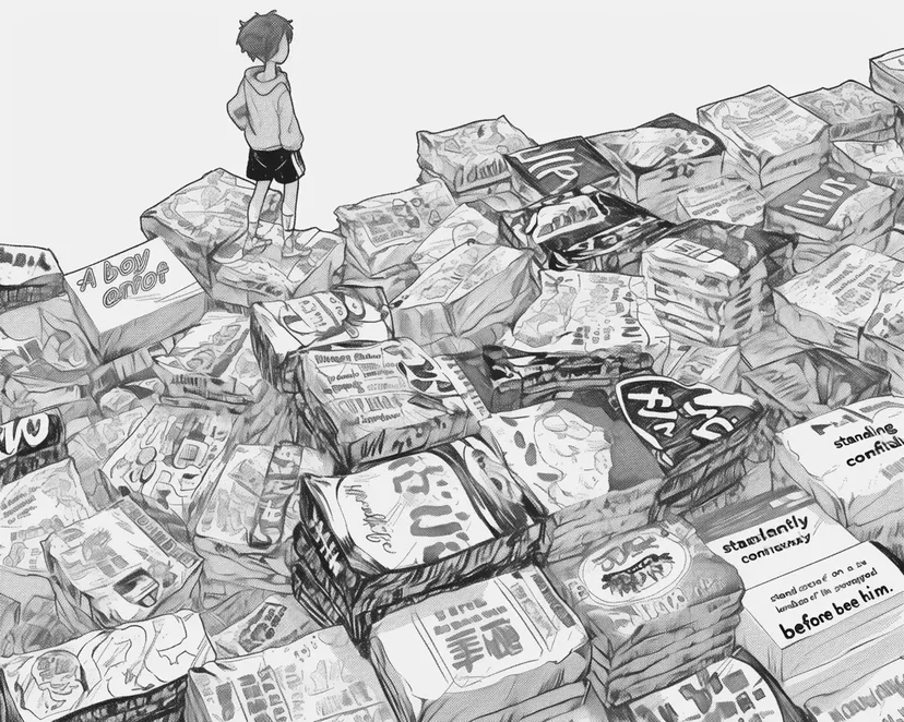 マンガの山と少年の塗り絵