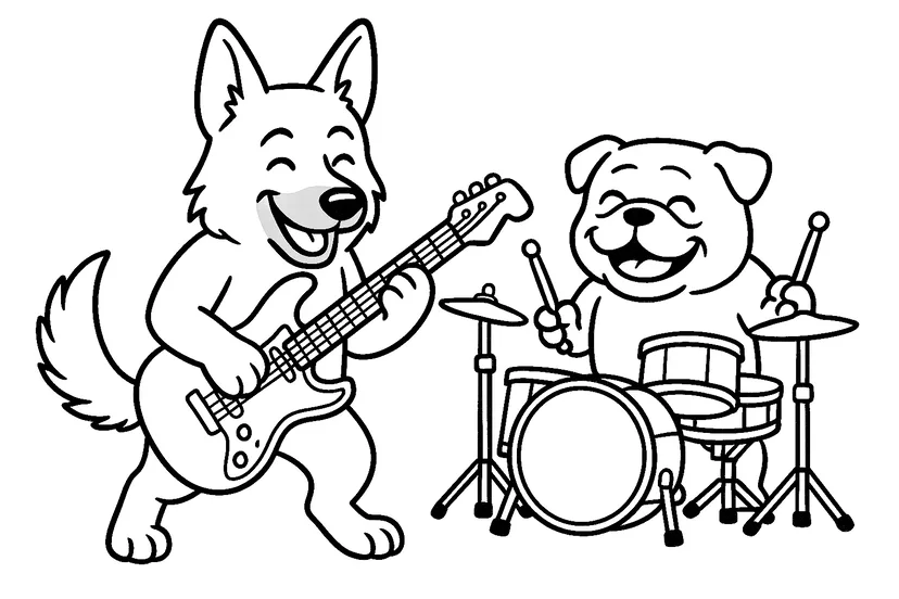 Dibujo de Concierto de Rock con Perros para colorear