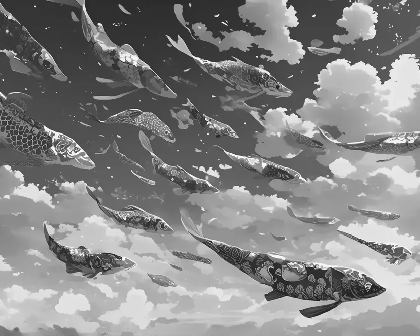 空を泳ぐ鯉の塗り絵