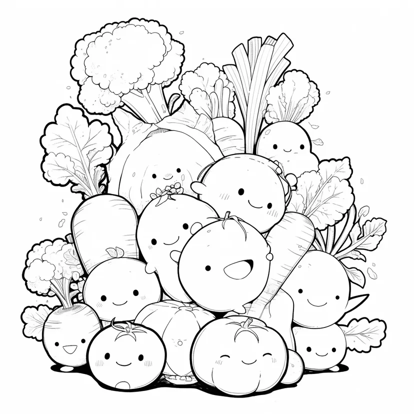 Desenho de Vegetais Sorridentes para colorir