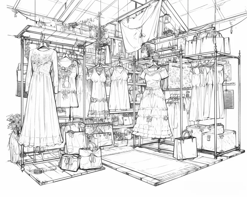 魅惑のドレスショップの塗り絵