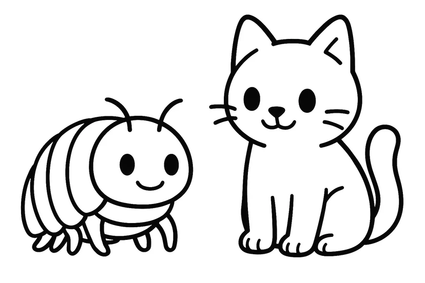 Dibujo de Gato y Bicho Bola para colorear