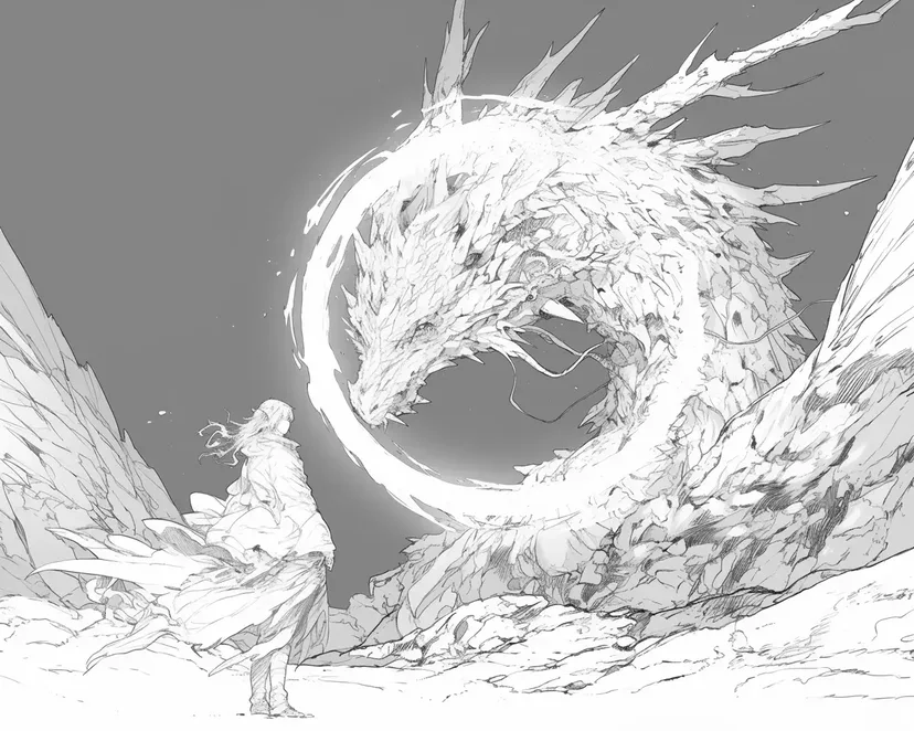 Coloriage La Rencontre du Dragon et de la Fille