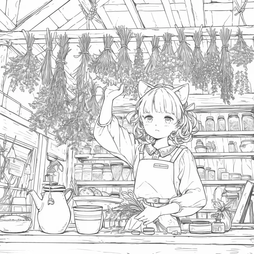 小女巫的草药店涂色页