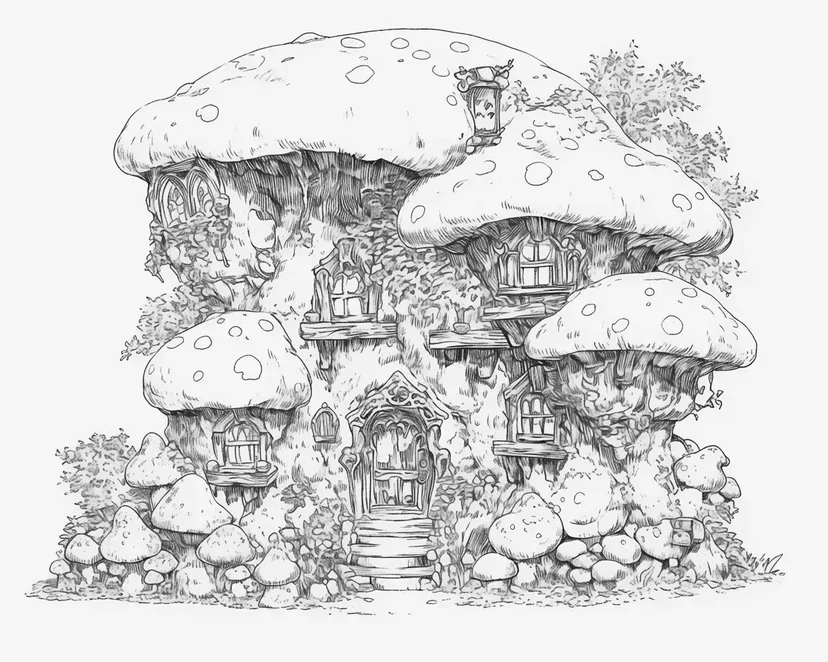 妖精の隠れ家の塗り絵