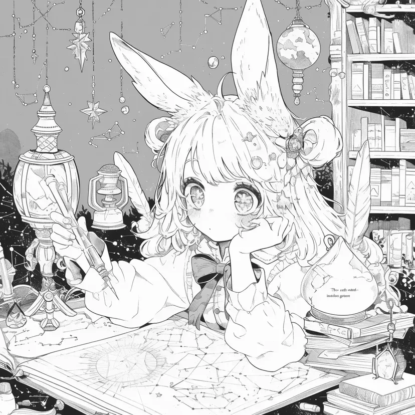 Coloriage La Fille qui Compte les Étoiles