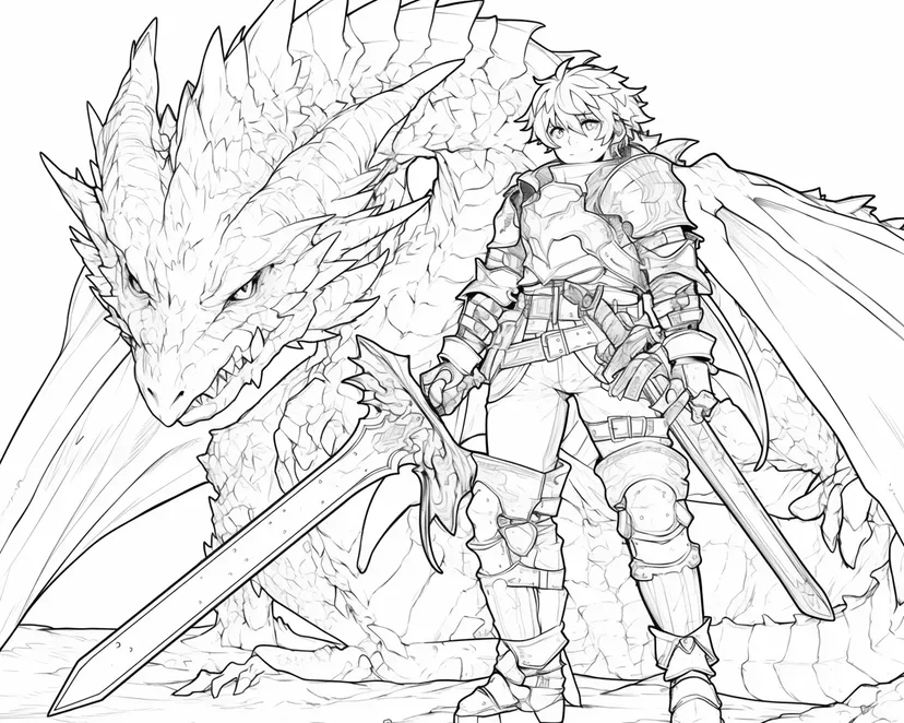 Adventure of the Hero and the Dragon coloring page